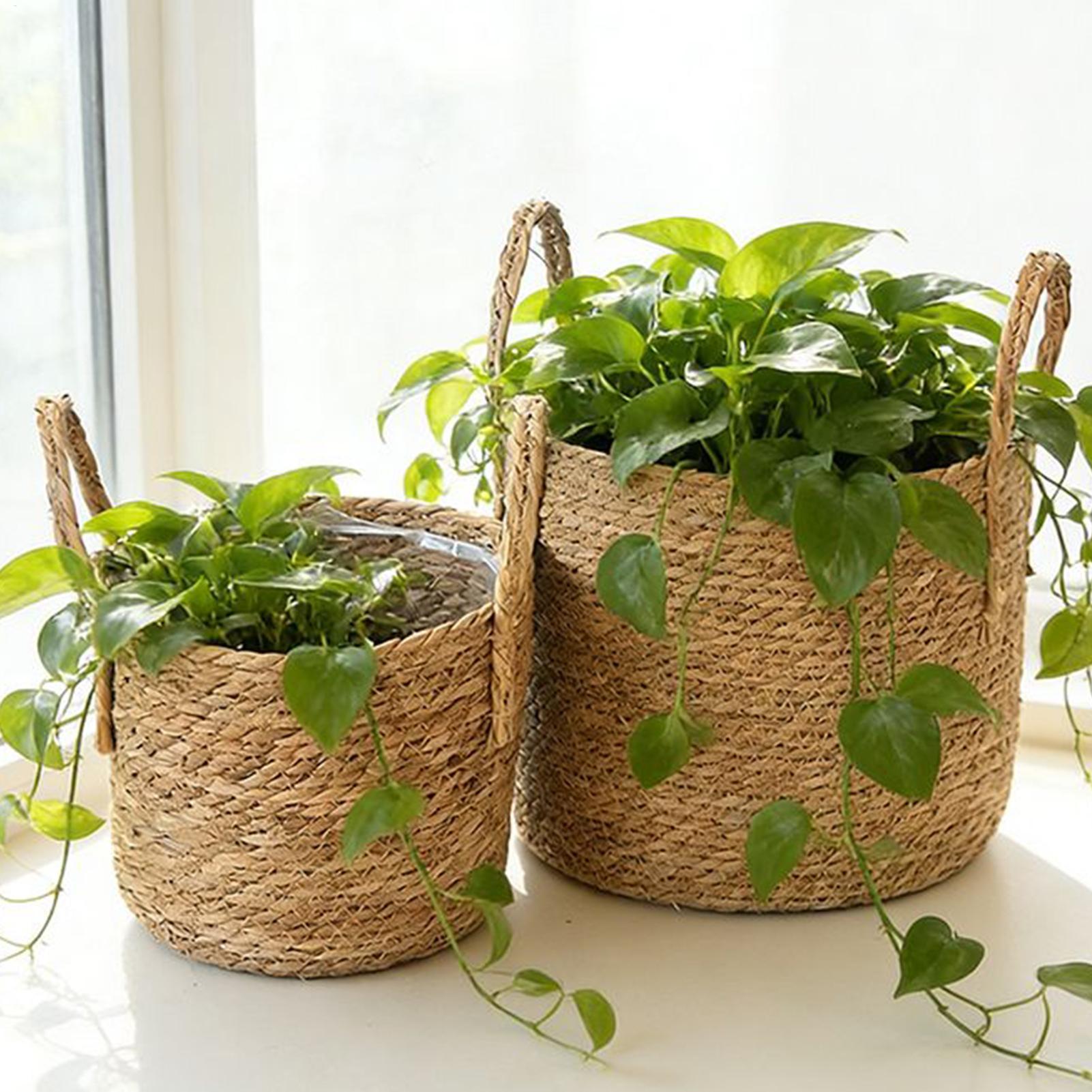 Rattan Plant Basket - プランターバスケットわら製植木鉢籐製プランター花用換気バスケットラタンフラワーバスケット庭用牧歌的な魅力の装飾