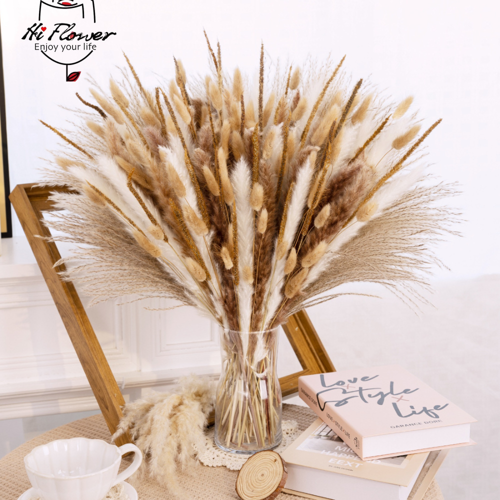 自然乾燥パンパスグラスブーケ、バニーテール、リード、ボヘミア - Pampas Grass Decor のレビューと価格
