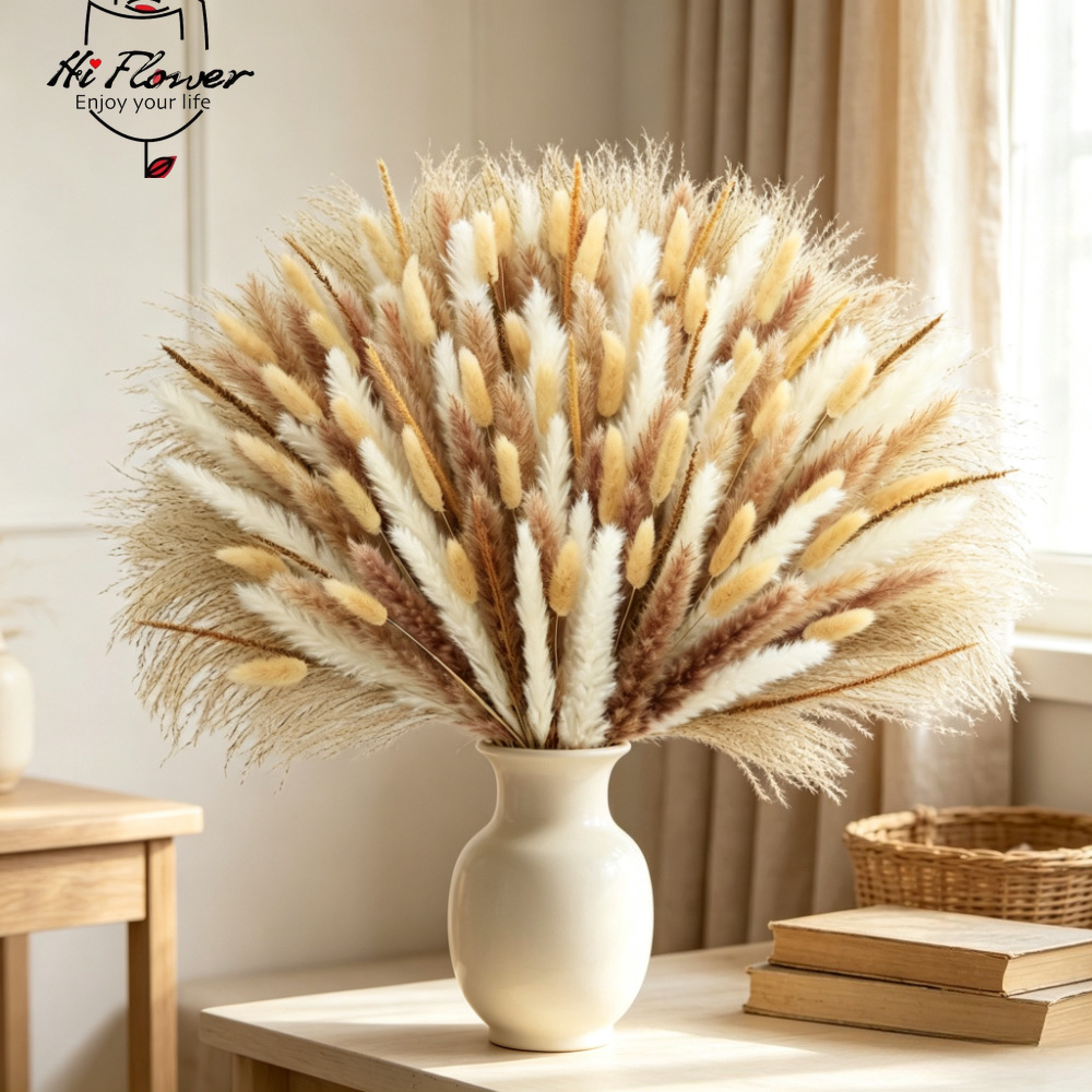 自然乾燥パンパスグラスブーケ、バニーテール、リード、ボヘミア - Pampas Grass Decor のレビューと価格