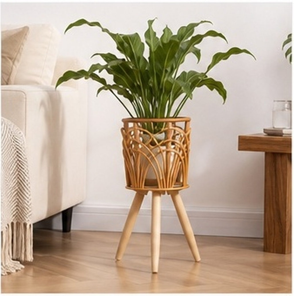 木製ラタン製プランターバスケットスタンド、木製植木鉢スタンド - Rattan Plant Basket のレビューと価格