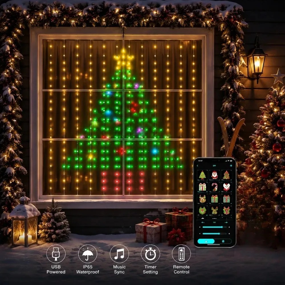 LEDクリスマスカーテンライト 色変更可能 Bluetoot - Home Decor Free App のレビューと価格