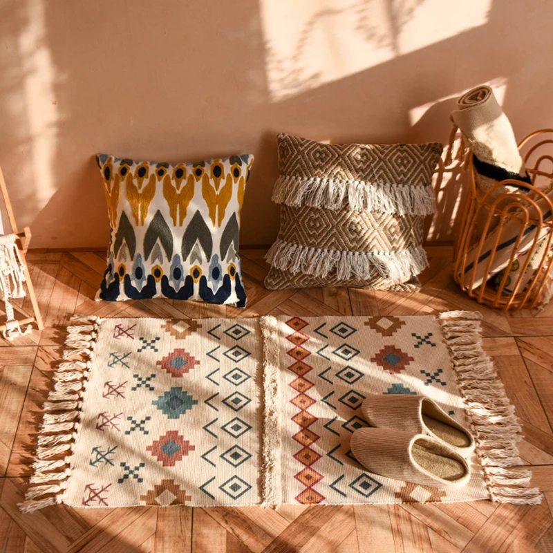 60x90cmのレトロなボヘミアン風手織りタッセルカーペット - Linen Table Runner のレビューと価格