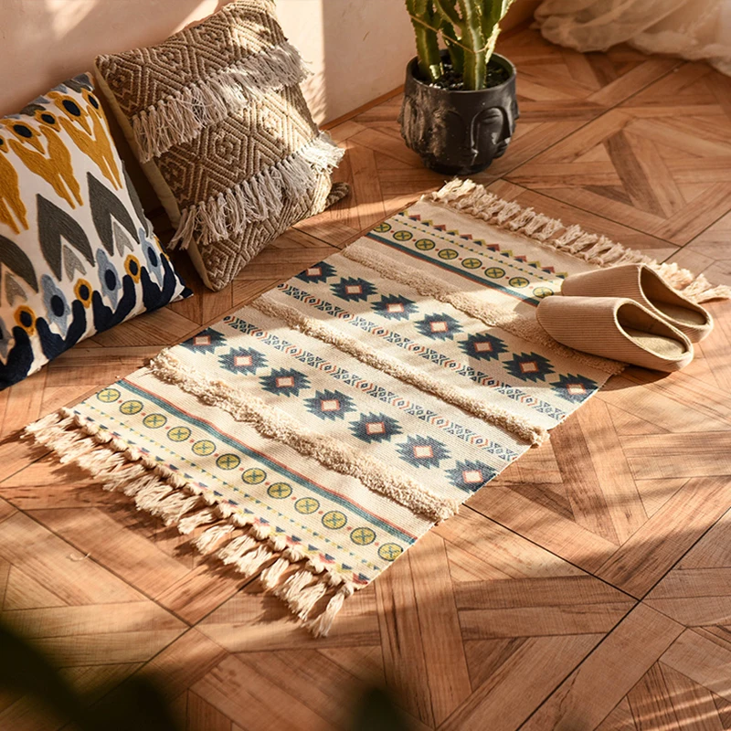 60x90cmのレトロなボヘミアン風手織りタッセルカーペット - Linen Table Runner のレビューと価格