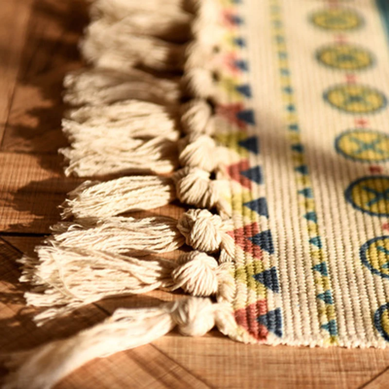 60x90cmのレトロなボヘミアン風手織りタッセルカーペット - Linen Table Runner のレビューと価格