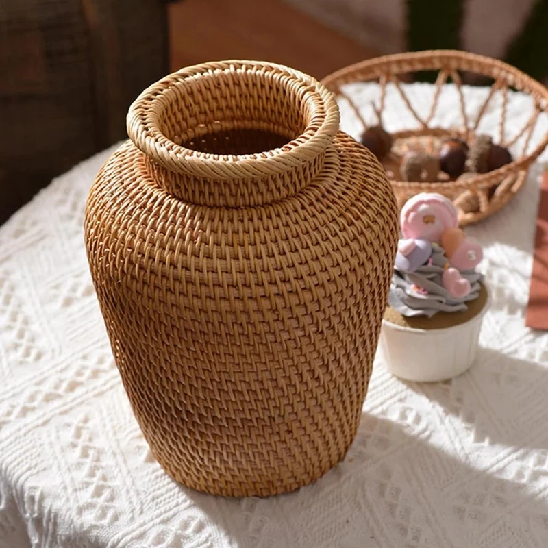 籐バスケット籐吊り植木鉢植木鉢花収納バスケット籐花瓶素朴な織 - Rattan Plant Basket のレビューと価格
