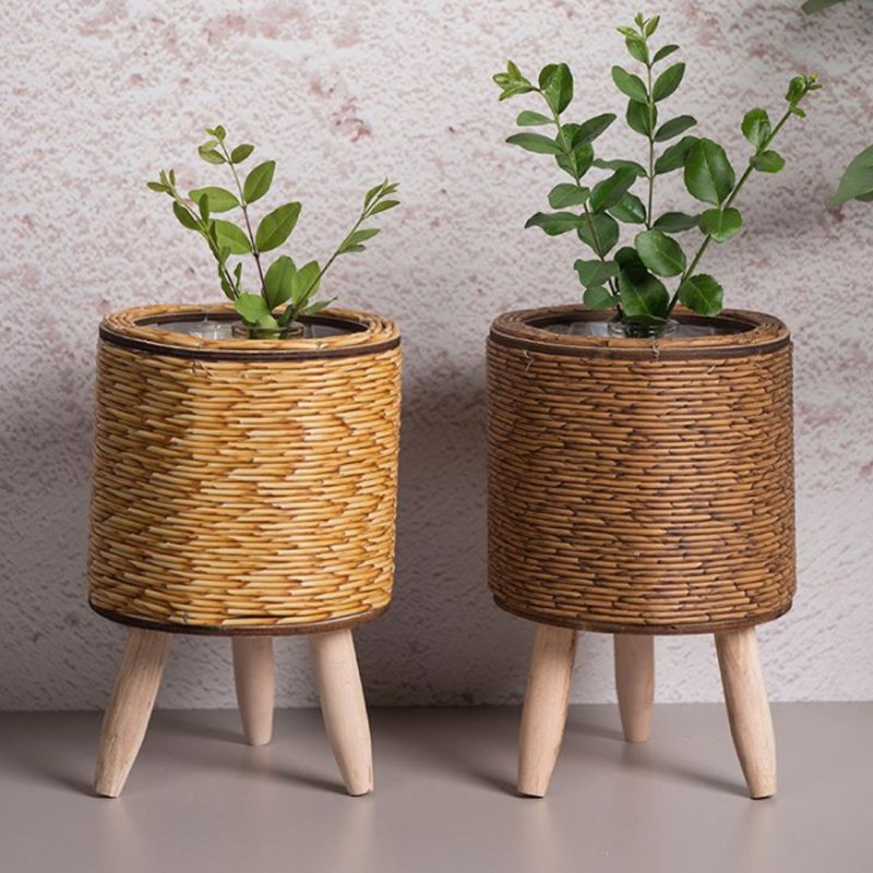 模造ラタン編みフラワーシェルフプランター手作り収納バスケット - Rattan Plant Basket のレビューと価格