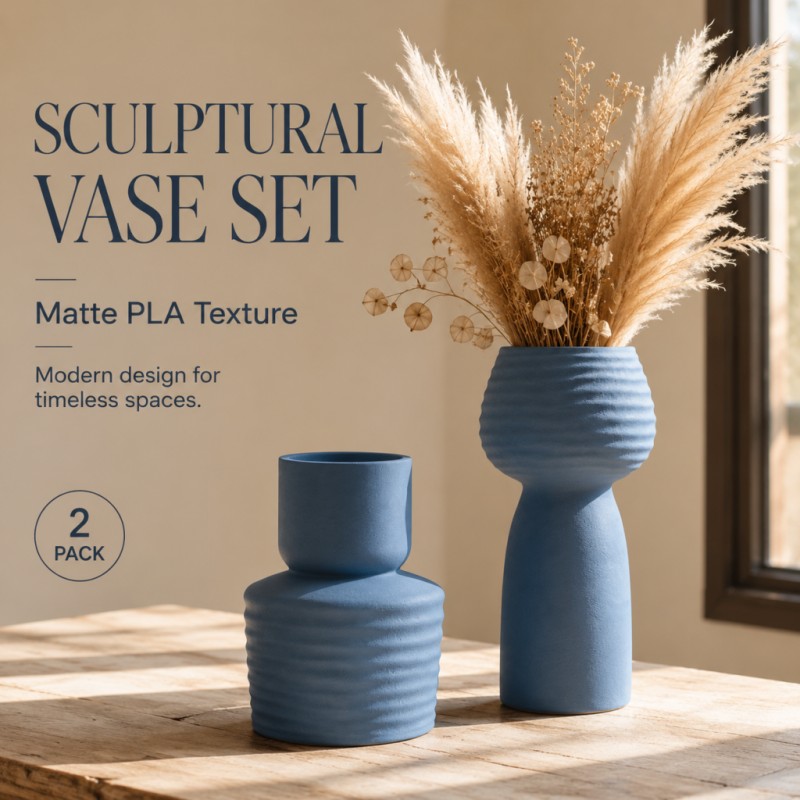 2個セット ラフウェーブテクスチャブルー花瓶セット マットP - Pampas Grass Decor のレビューと価格