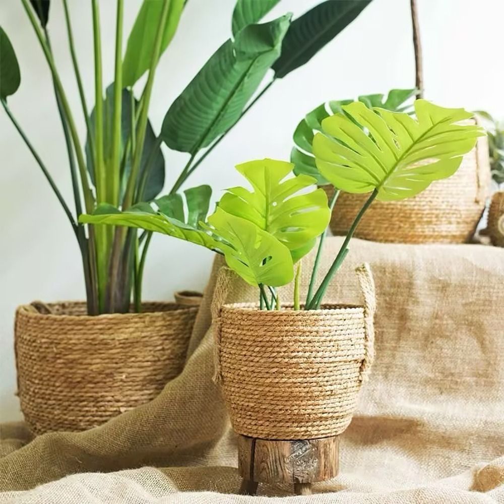 1 個庭のテラス用植木鉢バスケット籐わら家具装飾草織植木鉢ミ - Rattan Plant Basket のレビューと価格